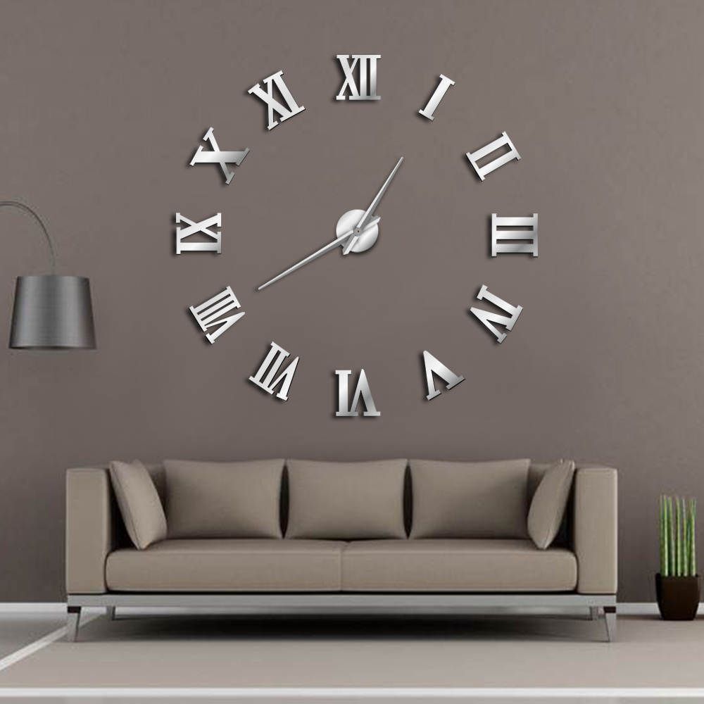 Modern Diy Large Wall Clock 3d Mirror Surface Sticker Home Decor Art Modern Diy Large Wall Clock 3d Mirror Surface Sticker Home Decor Art Giant Watch With Roman Numerals Big Silver Clocks From