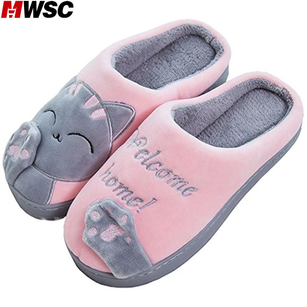 mwsc women winter home slippers cartoon cat casual shoes slip on