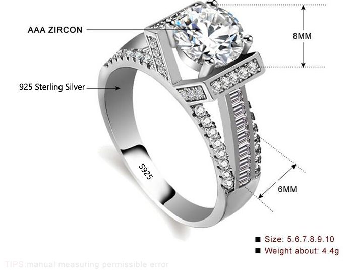 Wellingsale Ladies 925 Sterling Silver Polished Rhodium CZ Cubic Zirconia Wedding Engagement Ring