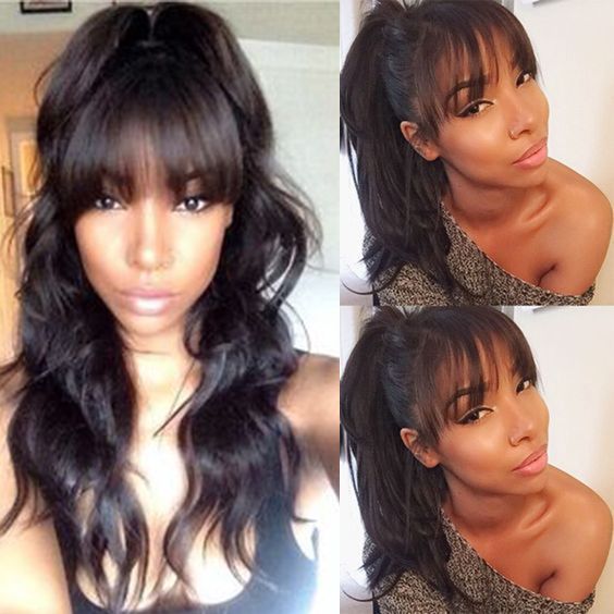 Body Wavy Full Lace Wig With Bangs Lace Front Human Hair Wig Full Bangs Natural Color For Black Women From Yifeiwig 56 53 Dhgate Com