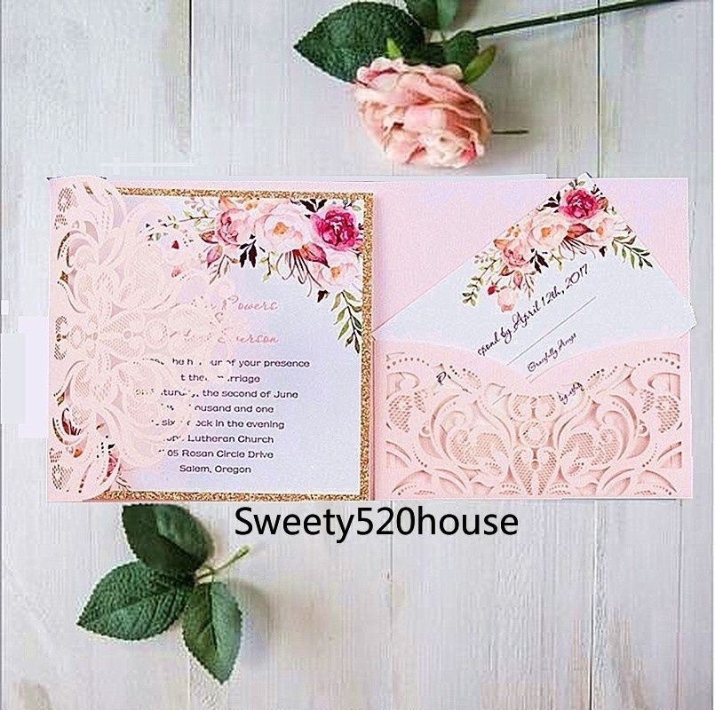 european wedding tri fold laser hollow flower party invitation