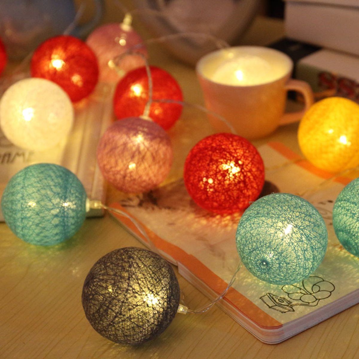 Luminous 10 Pastel Cotton Ball String Lights Battery Operated Wedding Birthday Ornament Home Decoration Party Favor Accessories Christmas Ornaments And