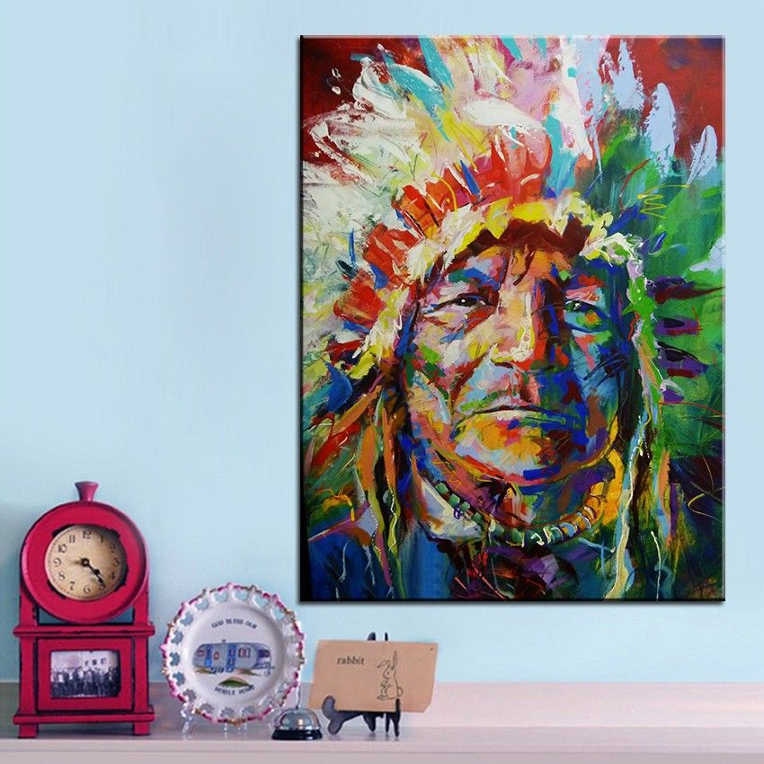 2018 Large Size Printing Oil Painting Print Indian Chief No 78 Wall 2018 Large Size Printing Oil Painting Print Indian Chief No 78 Wall Decor Art Picture For Living Room Frame From Jonemark2018