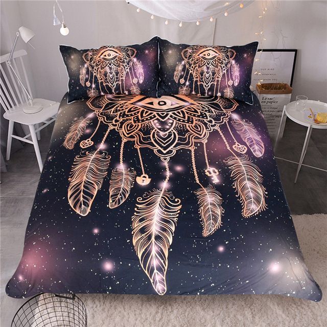 Eye Dreamcatcher Bedding Set King Size Luxury Galaxy Golden Print Bohemian Bedclothes 3d Universe Duvet Cover