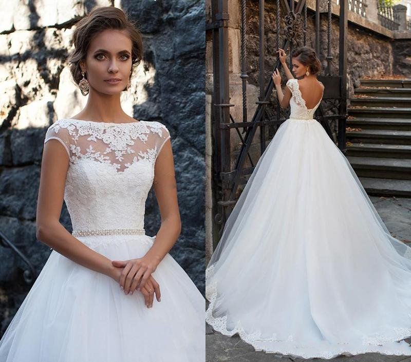 compre 2019 espalda abierta vestidos de novia sheer escote apliques