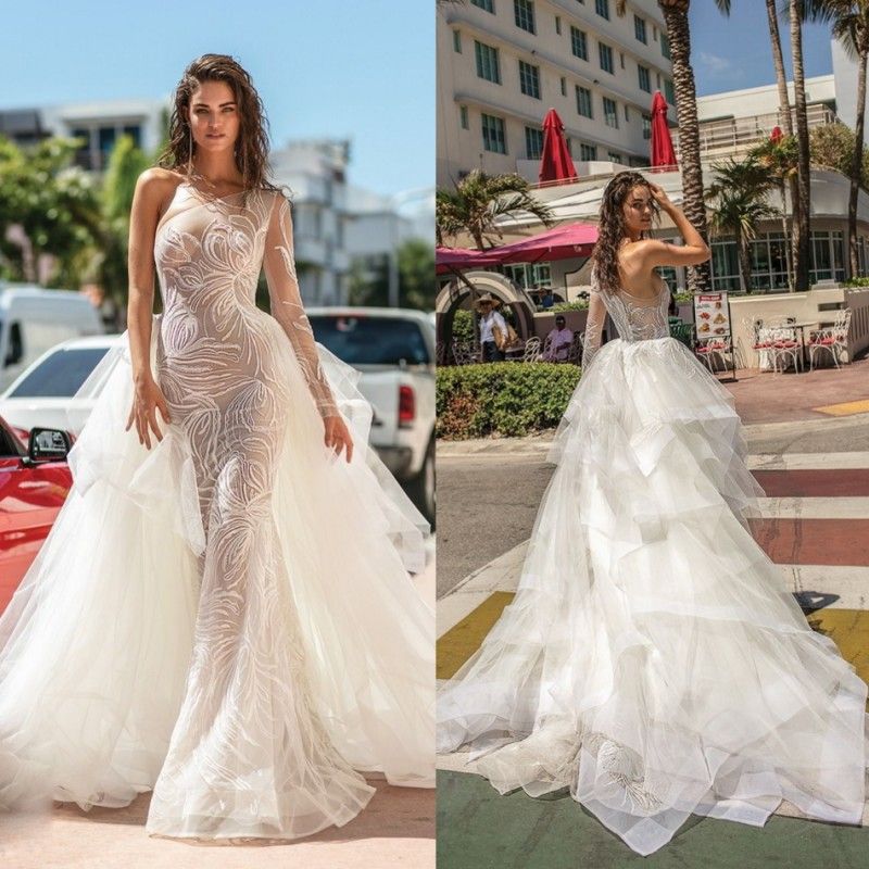 Berta 2019 Beach Wedding Dresses Detachable Over Skirts Illusion One