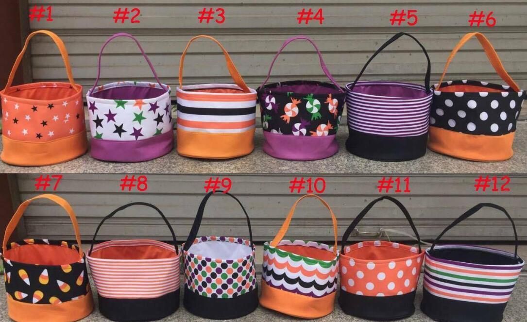 2018 monogram halloween bucket chevron polka dots stripe mix color treat or trick tote bags halloween gift candy collection bag btm080821 halloween bucket