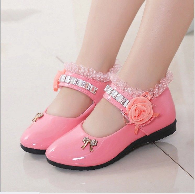 Girls Princess Shoes Cute Girl Flower PU Shoes Kids Casual Leather