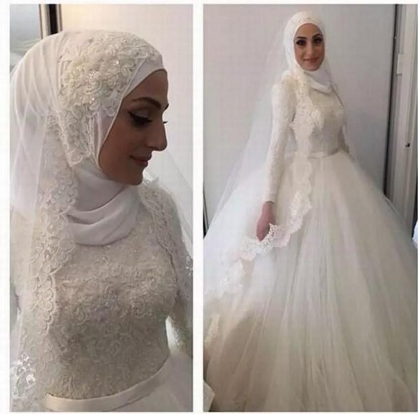 compre vestidos de novia de estilo Árabe musulmán dubai hijab
