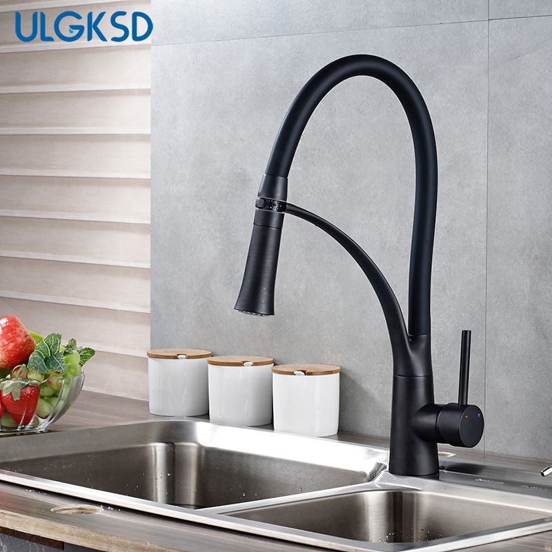 Kitchen Faucet Pull Down Sprayer Sink Faucets Oil Rubbed Bronze No Led Black Brass Mixer Water Tap Para Two Sinks - Sink Faucets Kitchen Kitchen Faucet Pull Down Sprayer Sink Faucets Oil Rubbed Bronze No Led Black Brass Mixer Water Tap Para Two Sinks - Sink Faucets Kitchen