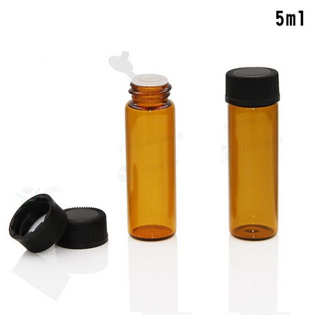 Al por mayor- 5 ml Mini botella de cristal líquido ámbar con reductor de orificio y tapa pequeños viales de aceite esencial Envío gratuito