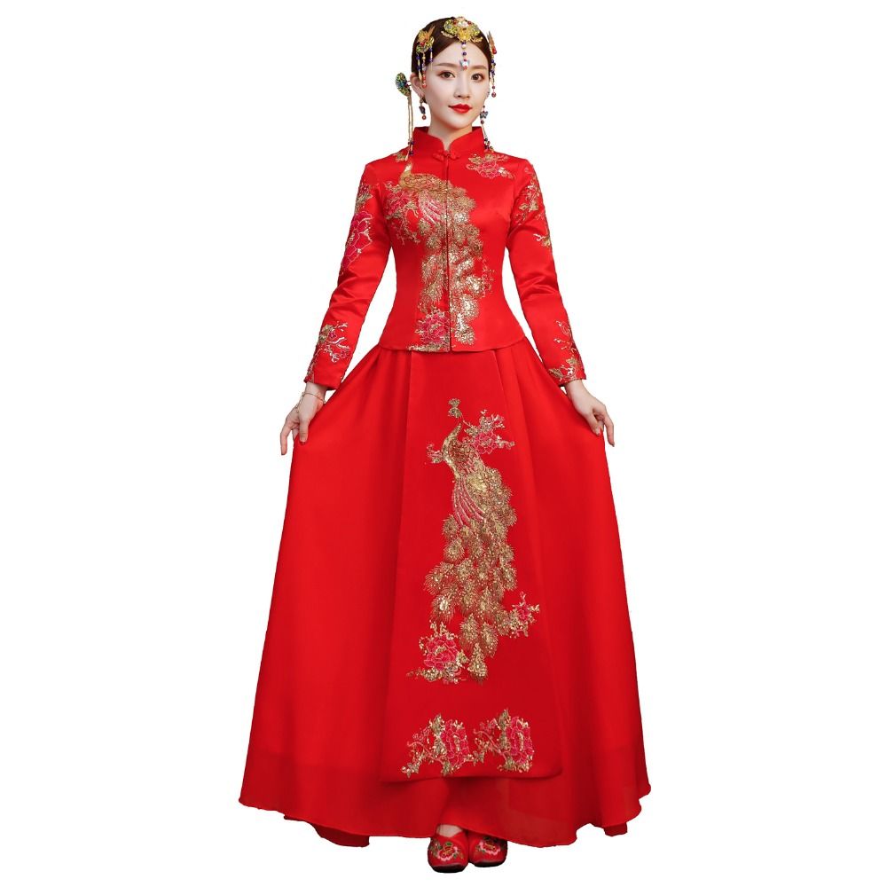 2019 Shanghai Story 2018 Orient Bride Red Phoenix Embroidery Gown
