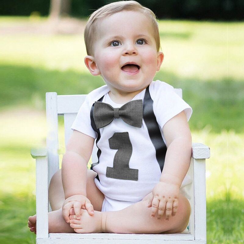 2019 Newborn Baby Boy Clothes White Baby Rompers Jumpsuit Suspenders