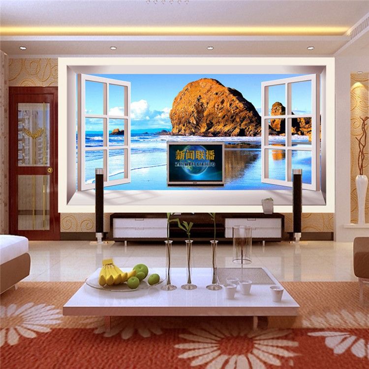 Custom Photo Wallpaper 3D Stereoscopic Window Beach Scenery Living Room TV Background Wall Mural ...