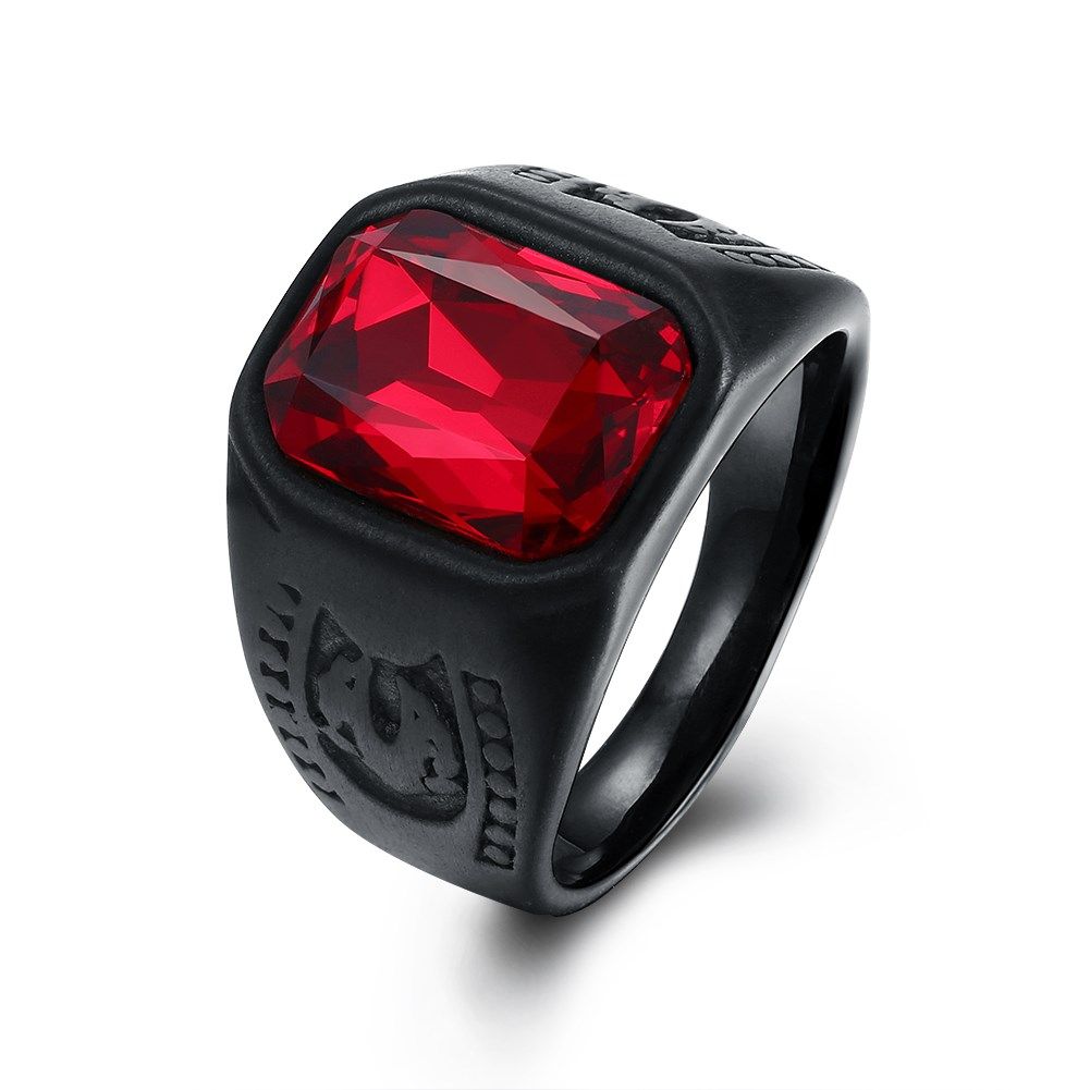 2021 Men'S Stainless Steel Ruby Ring Punk Style Fashion Jewelry Size 7