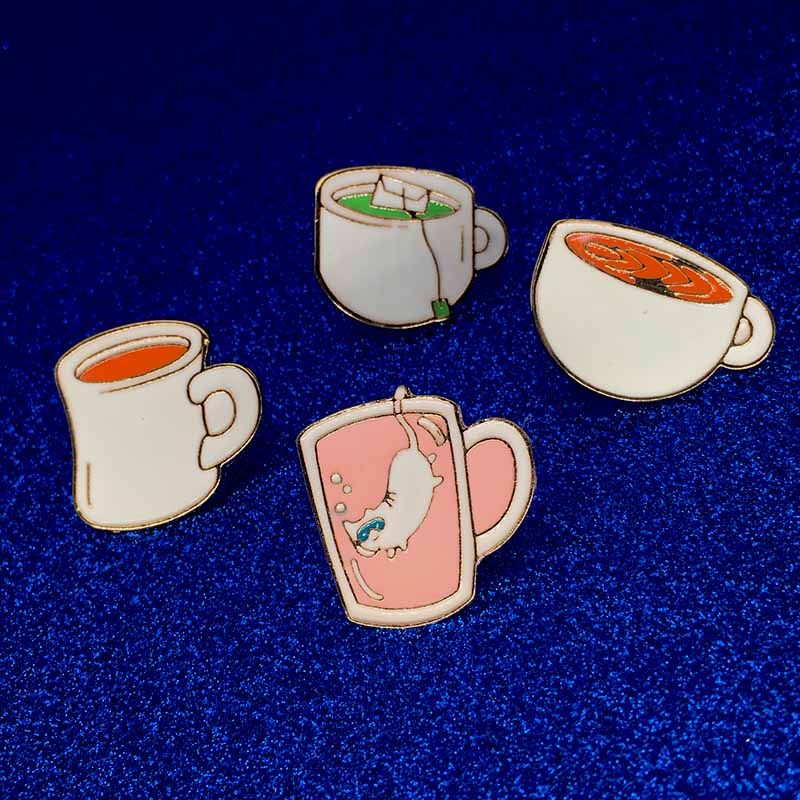 2020 Enamel Coffee Cup Tea Cup Brooch Pins Cute Suit Shirt Lapel Pin For Women Children Gift
