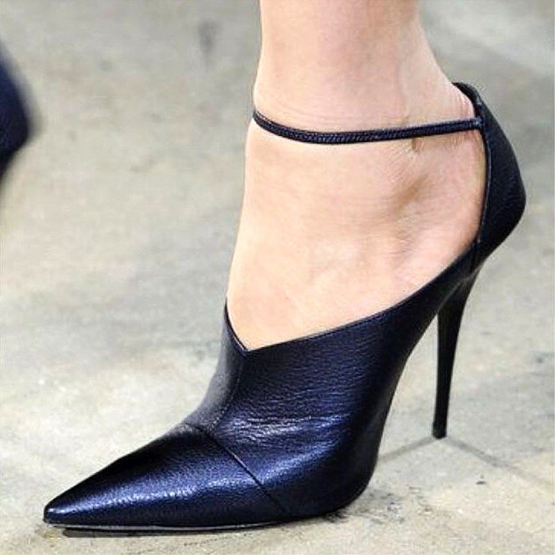 12 CM Heels Pumps Shoes Women Stiletto Thin Heel Pointy Toe Leather ...