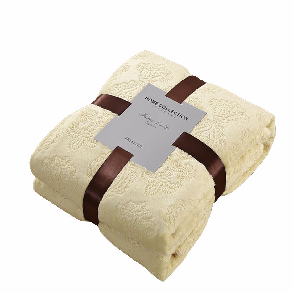 multi size yellow fleece blanket on the bed 100 polyester throw