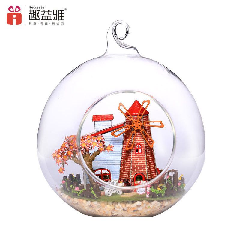 2018 New 3d Diy Doll House Wooden Dutch Windmill Mini Glass Cover 2018 New 3d Diy Doll House Wooden Dutch Windmill Mini Glass Cover Ball Model Building Kits Miniature Toys For Children Lover Houses With Furniture