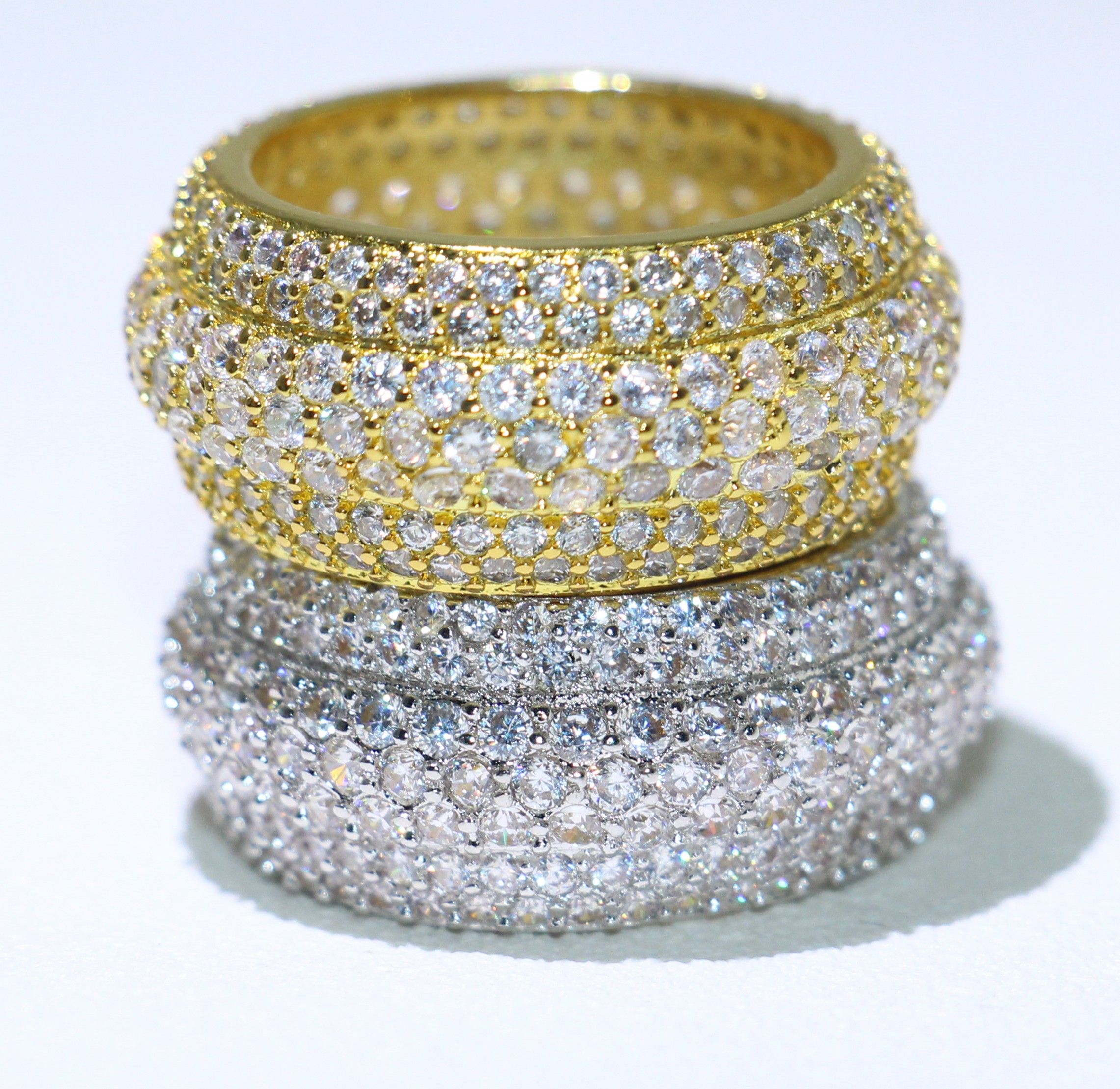 Sparkling المجوهرات الفاخرة 925 الاسترليني silvergold مملحة تمهيد كامل الأبيض الياقوت الوعد mircro تشيكوسلوفاكيا الماس المرأة الزفاف الفرقة حلقة هدية