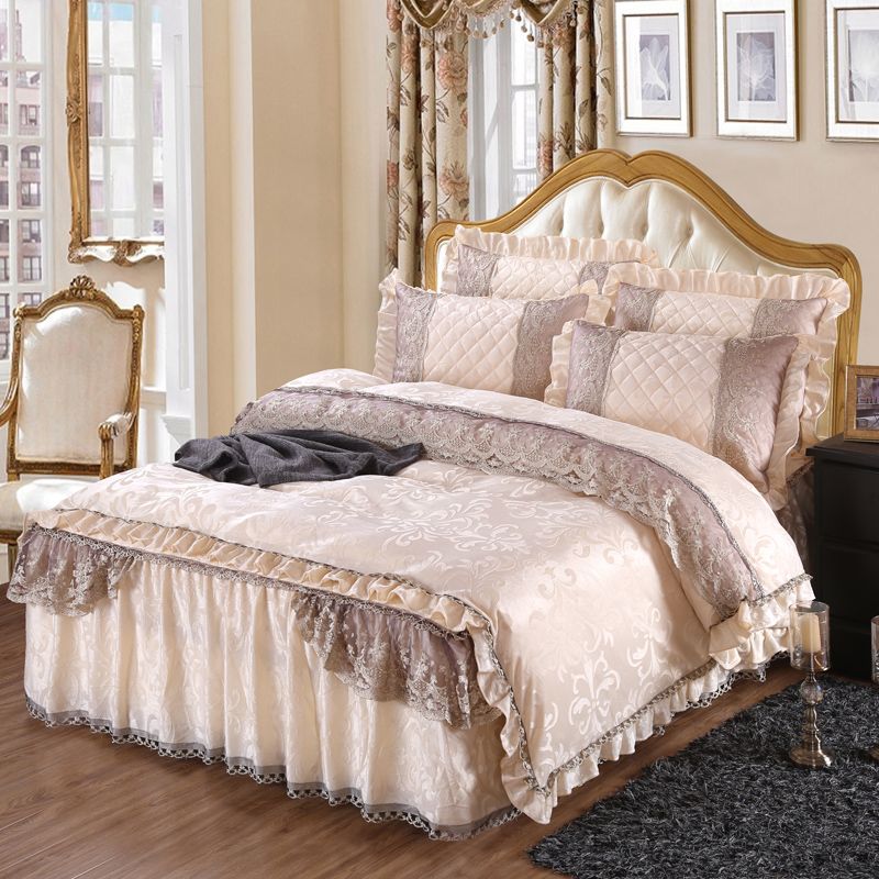 Jacquard Fleece Winter Bedding Set Soft Warm Bedclothes 4 6pcs Full Queen King Size Lace Bed Skirt Duvet Cover Bedspread 38
