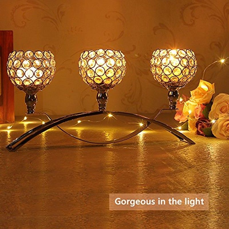 3 Arms Crystal Candle Tealight Bowl Holders Candelabra Candlesticks Stand For Wedding Party Coffee Bar Dining Table Centerpieces