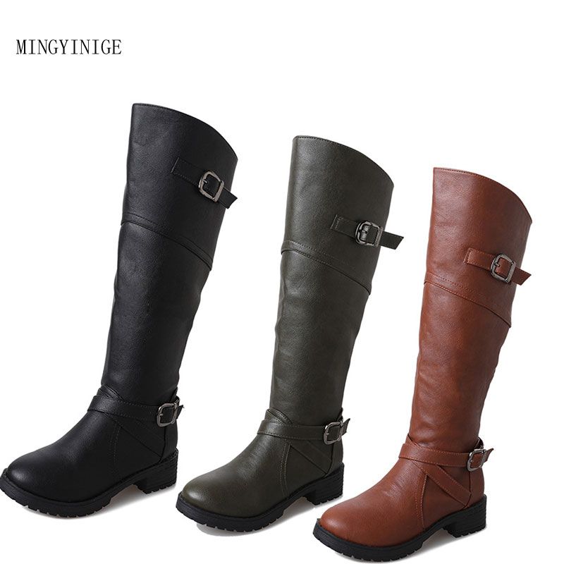 Flache Frauen Spitz Kniehohe Casual Damen Ferse Winter Schuhe Lange Ledernaht Größe Einfarbig Stiefel Plus WD9EHY2eI