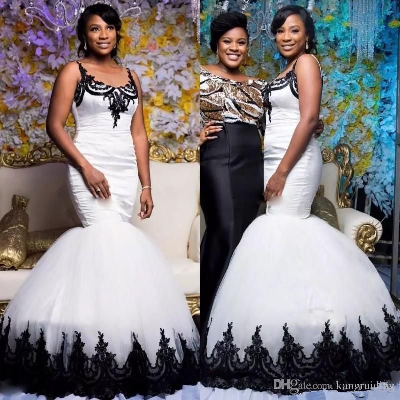 2019 Modest Black  And White  Mermaid Wedding  Dresses  South 