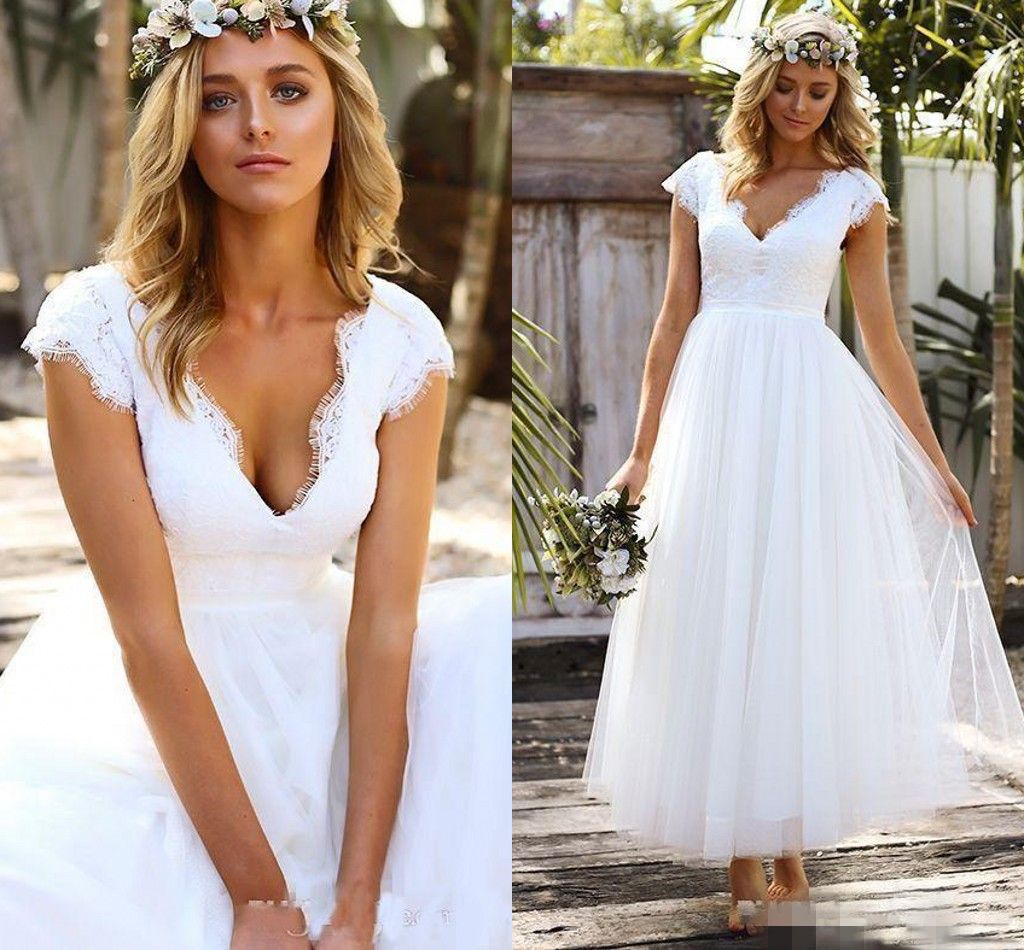 V Neck Short Wedding Dress