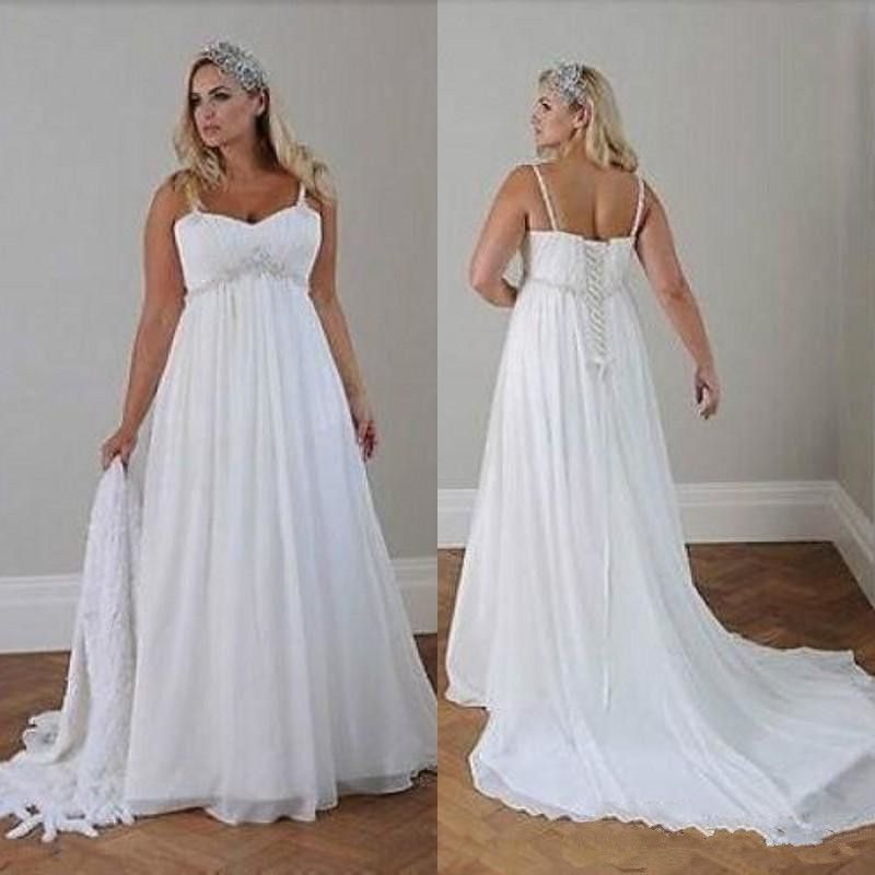 DiscountPlus Size Casual Beach Wedding Dresses 2018 Spaghetti Straps Beaded  Chiffon Floor Length Empire Waist Elegant Garden Country Bridal Gowns From  Readygogo, $97.39 | DHgate.Com