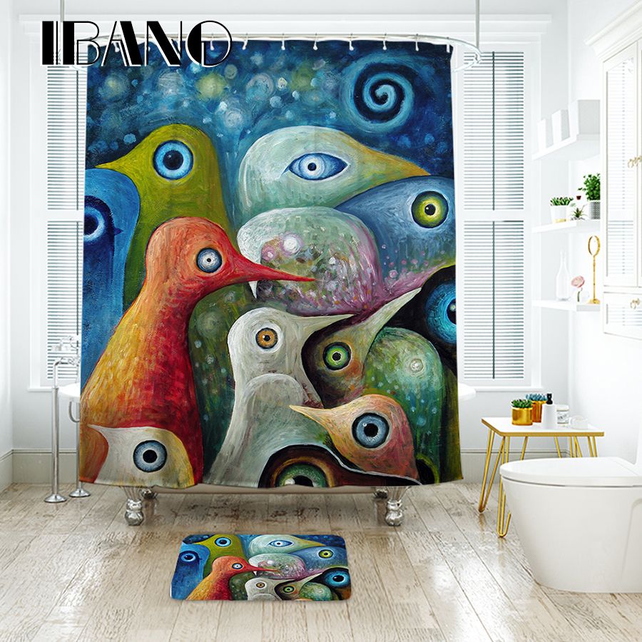 2018 Wholesale Ibano Abstract Painting Shower Curtain Waterproof