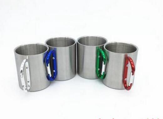 stainless steel mug with carabiner clip handle