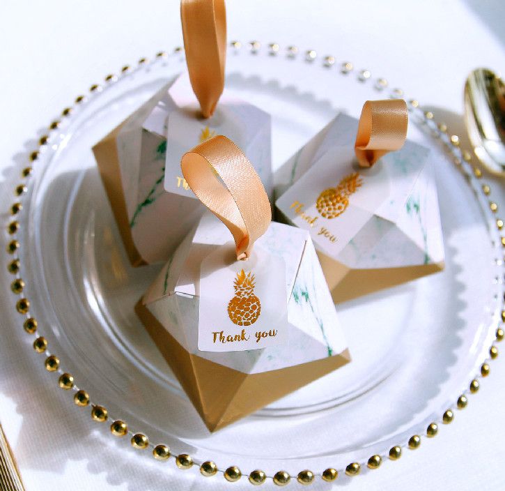 Diamond Shape Marble Nordic Style Candy Boxes Wedding Favors