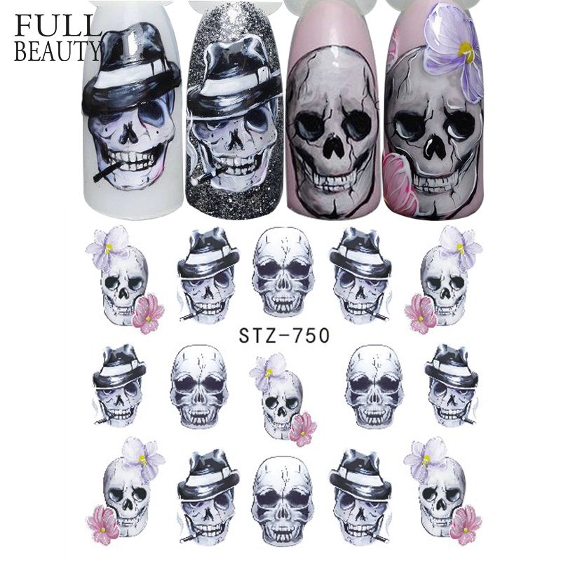 Full Beauty 1 Sheet Halloween Nail Art Sticker Sexy Skull Bone Water Full Beauty 1 Sheet Halloween Nail Art Sticker Sexy Skull Bone Water