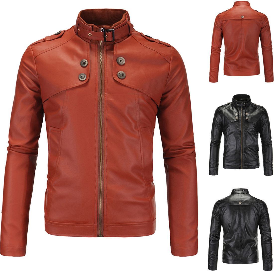 2018 Men S Autumn And Winter 4 On Washed Leather Motorcycle Pu Jacket Slim 5xl
