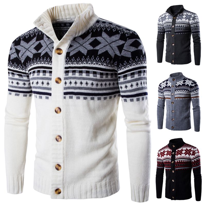 2020 New Christmas Cardigan Men'S Sweater Snow Printed Knitted Clothing
