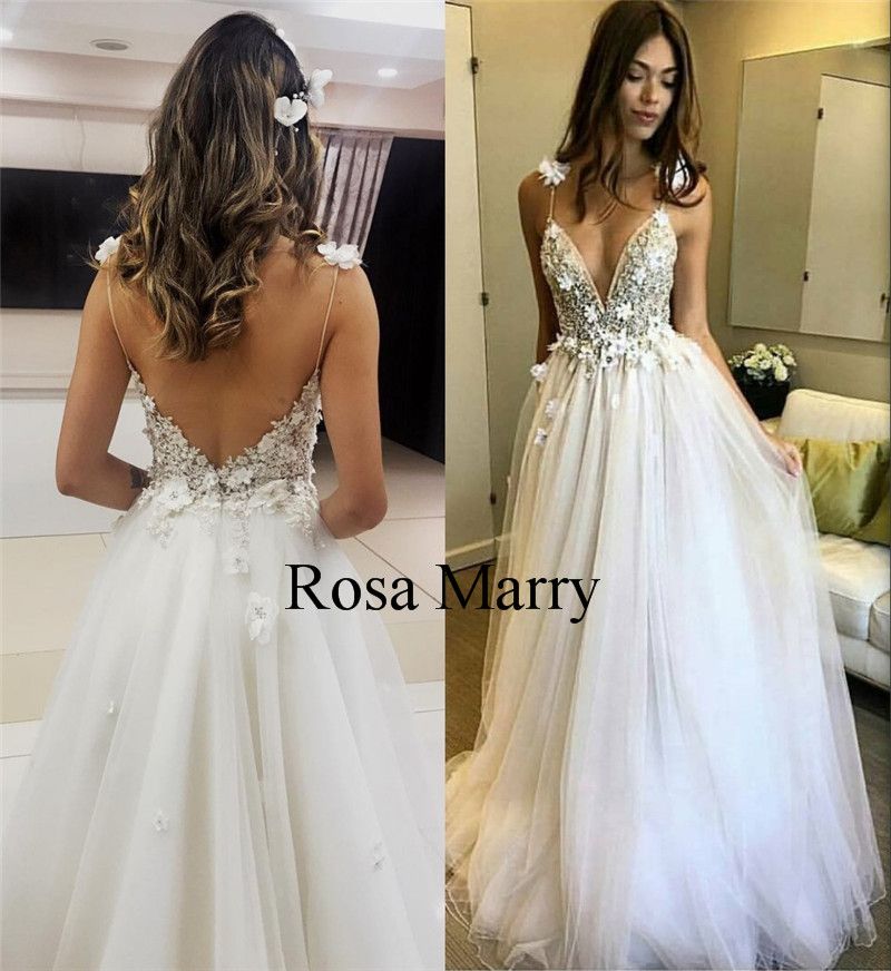 Discount Sexy Plus Size Backless Boho Wedding Dresses 2018 A Line 3d