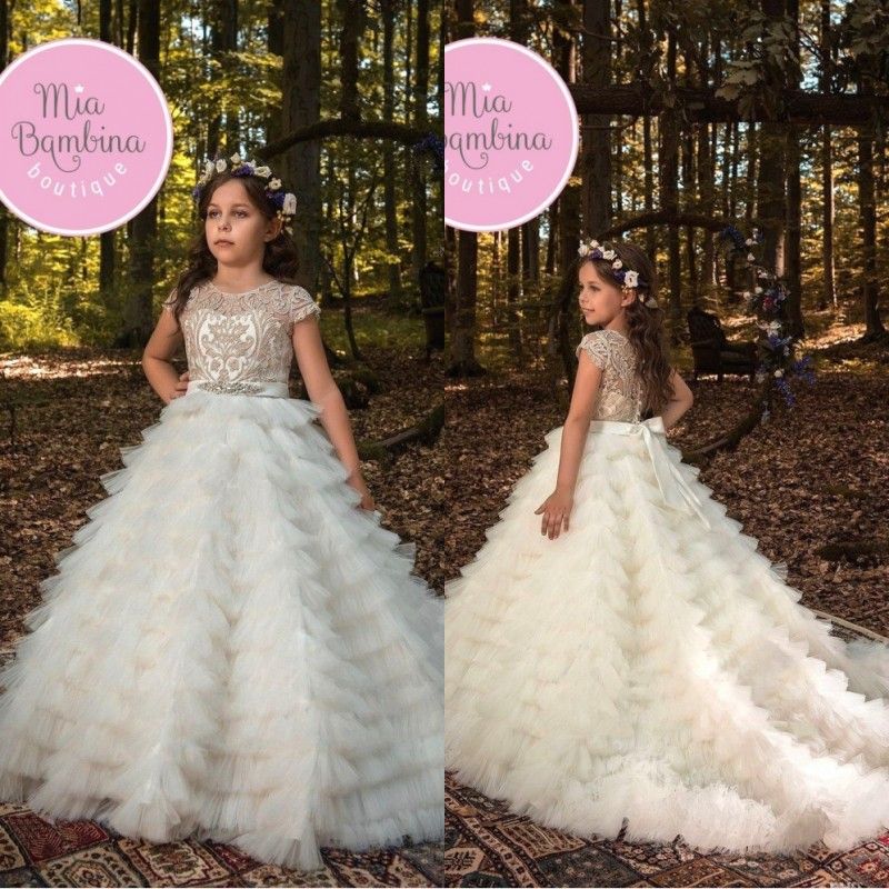 Vintage Ruffled Ivory Flower Girl Dresses