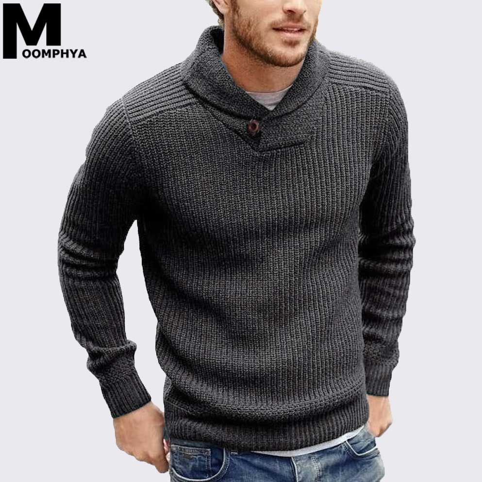 2019 Moomphya Cowl Neck Knitted Men Sweater Pullover Men Long Sleeve