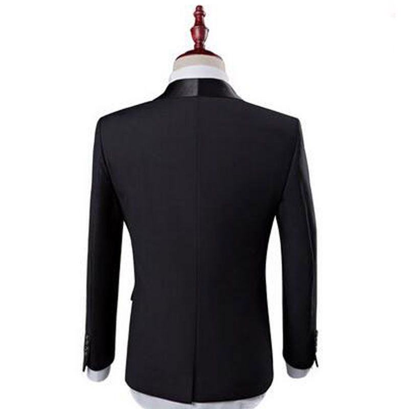Groomsmen 2017에 대한 블랙 웨딩 턱시도 목도리 옷깃 버튼 세 조각 맞춤 제작 남자 정장 자켓 + 바지 + 조끼
