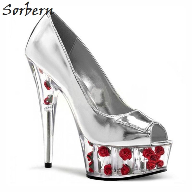 Wholesale Silver Shiny Women Pumps Peep Toe Clear High
