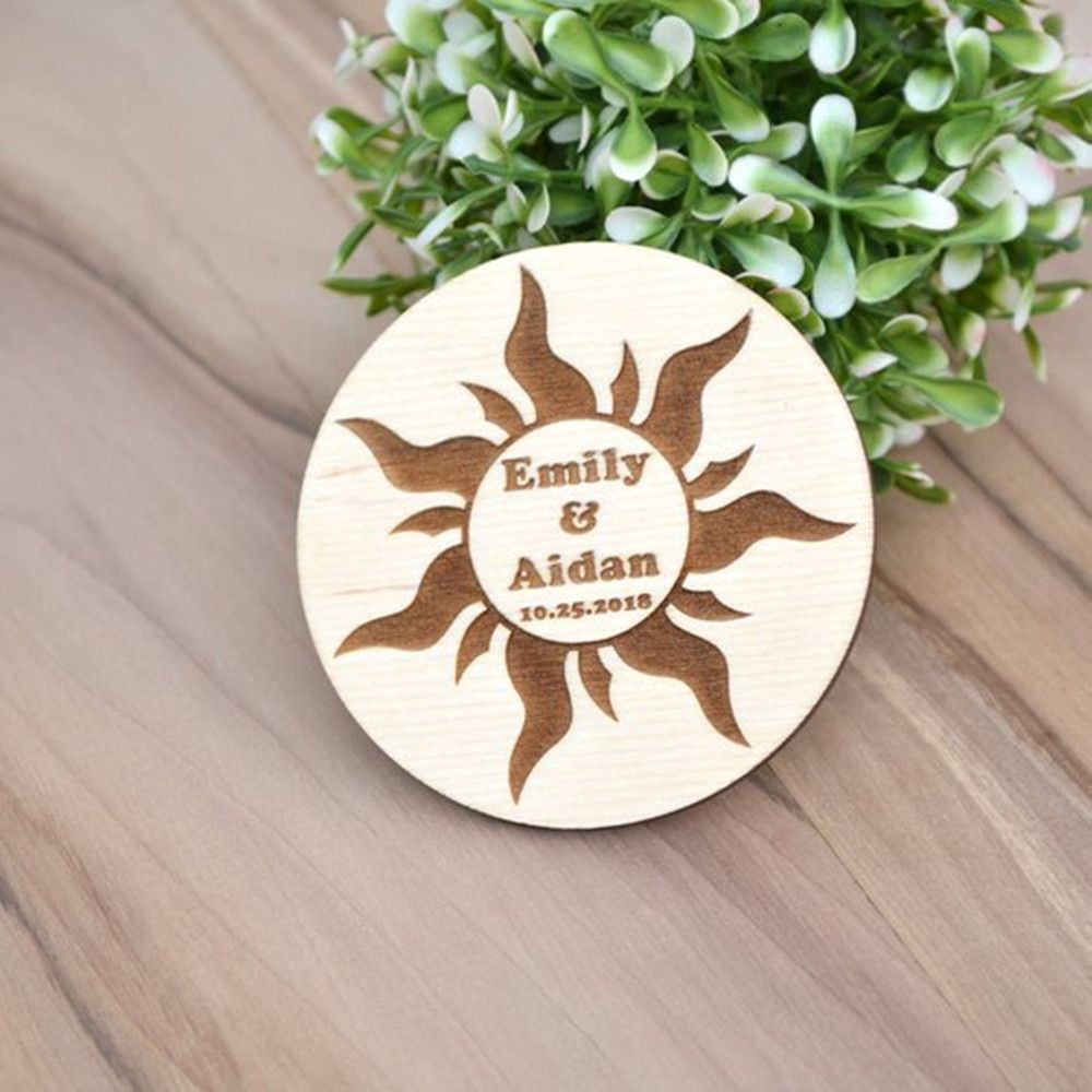 wedding save the date magnet personalized bride and groom wooden