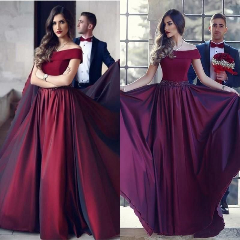 2018 Elegant Burgundy Off,Shoulder Evening Dresses Beads Prom Dress Red Carpet Dress Long Formal Arabic Plus Size Custom Made Evening Gowns