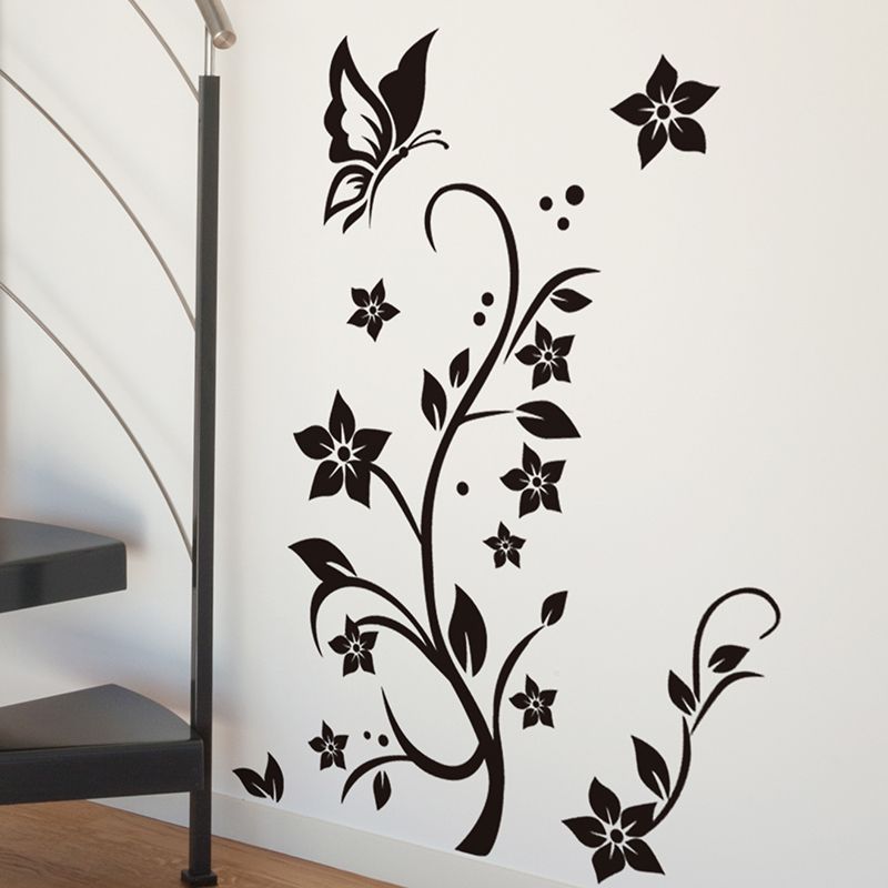 black vine flower wall stickers diy vinyl wall decal butterflies for