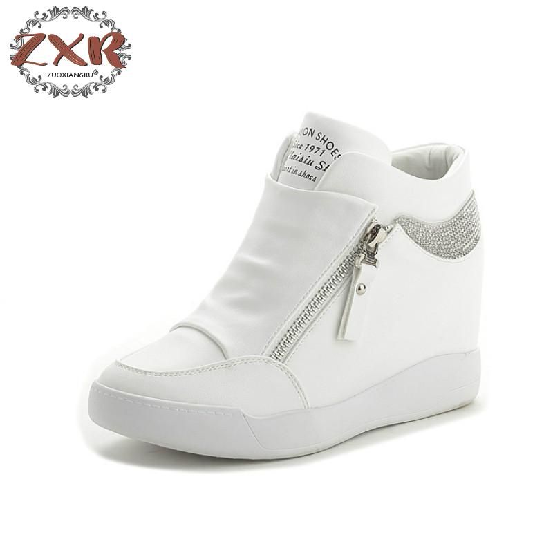 Éclair Cheville Doubles Fermeture Femmes Bottes Talons Compensées Zips Strass En Formes Chaussures Plates Haut Cuir kPZuOiXT