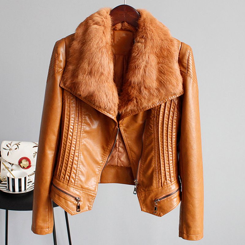 2019 Women Fur Collar Leather Jackets And Coats Office Lady 2019 Women Fur Collar Leather Jackets And Coats Office Lady Clothing European Biker Jacket Coat Outwear C2133 From Cupidcloth