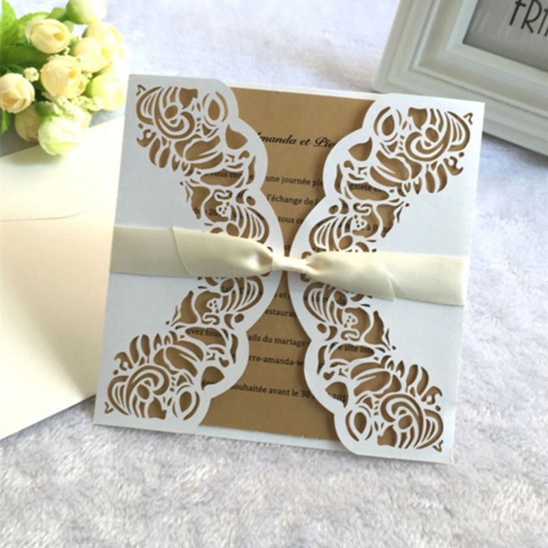 Country Wedding Invitation White Flower Outer Invitation Holder
