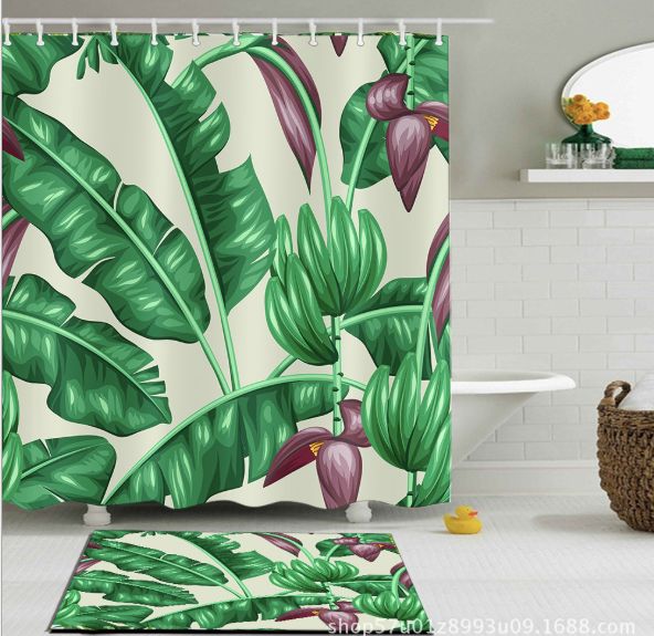 2019 3d Banana Leaf Shower Curtain Waterproof Polyester Fabric 2019 3d Banana Leaf Shower Curtain Waterproof Polyester Fabric Bathroom Decor Multi Size Printed With Hooks Floor Mat Sets From