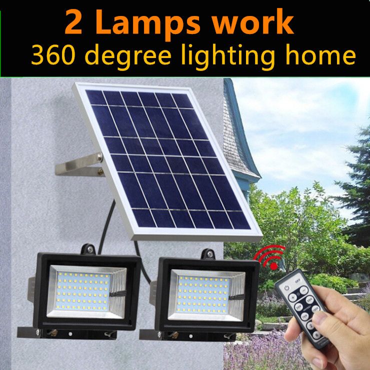 Solar Powered Floodlight Spotlight Outdoor Waterproof Security Light 2 Lamps 1 Panel For Home Garden Lawn Street Lights
