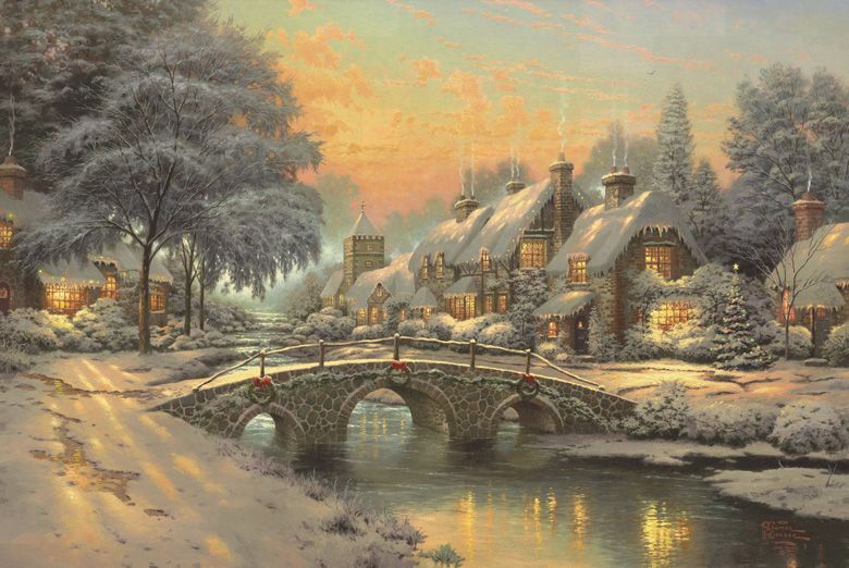 2019 thomas kinkade christmas tree oil painting reproduction high